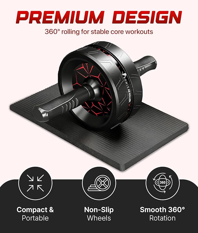 ROMIX Ab Roller Wheel, Wide Ab Wheel Roller with Extra Thick Knee Mat for Home Gym Fitness, Abs Workout Equipment for Abdominal and Core Strength Training for Men and Women, Exercise Wheels for Abs