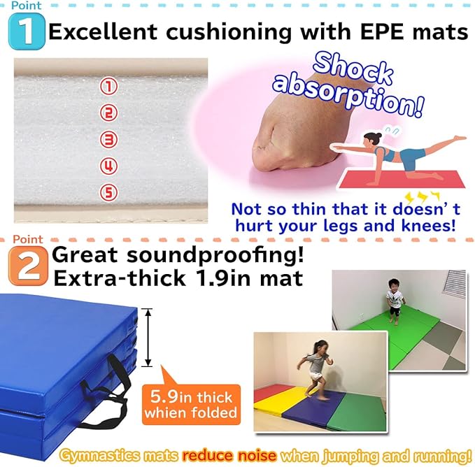 Gymnastics Mat Folding Stretch Mats 71"x31"x2" Exercise Muscle Training Children Play Horizontal Bar Mat Yoga Sports Soundproof Home Use