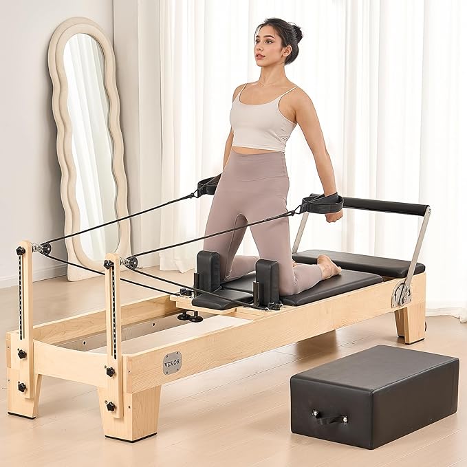 VEVOR Pilates Reformer Machine, Pilates Workout Equipment for Home Gym Studio Use, Pilates Reformer with Sitting Box and Jumpboard，fit for Beginners & Advanced Users