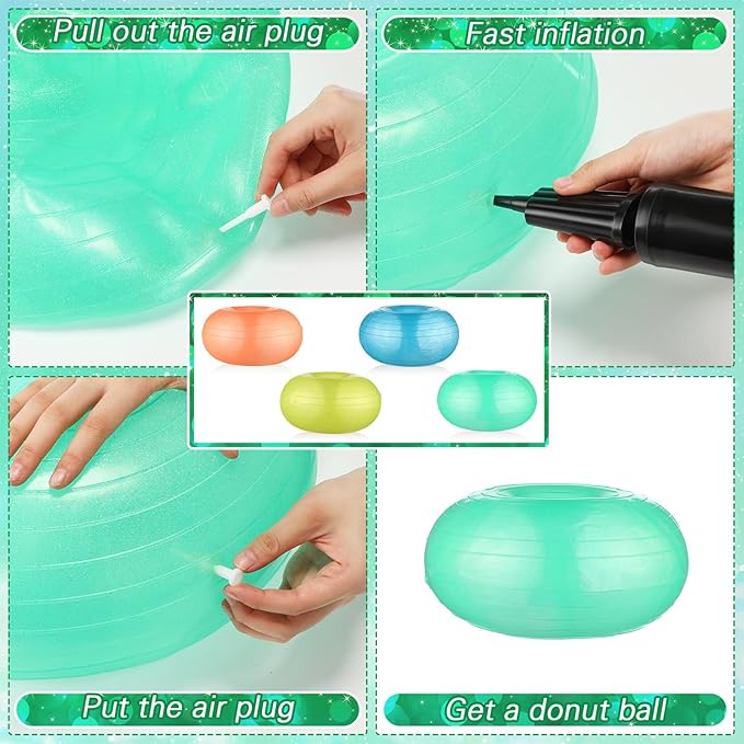Libima 4 Pcs Flexible Seating for Classroom Inflatable Ball Chairs with Pump Donut Exercise Ball Cushion Seat for Balance and Stability Training School Home Office Gym Yoga Workout