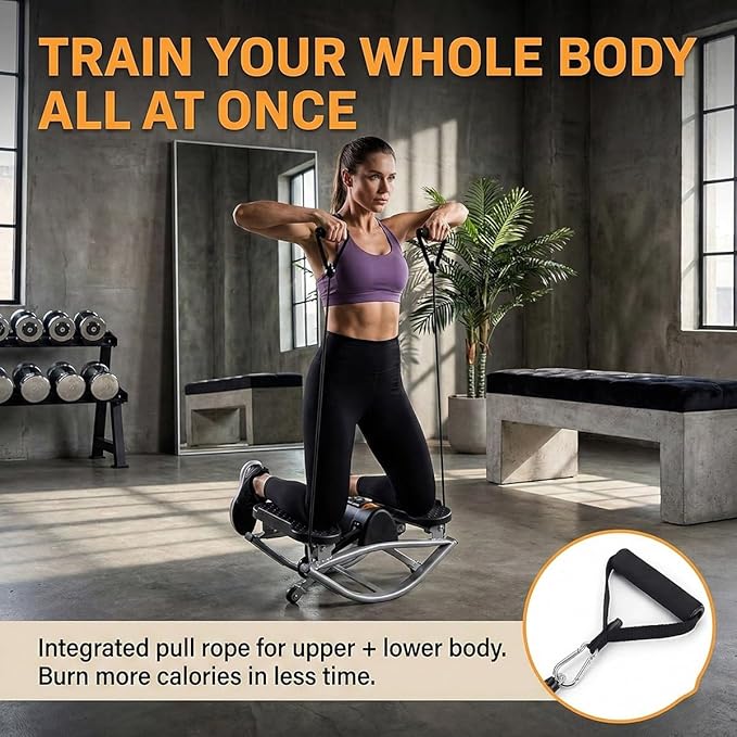 Rock Stepper Side to Side, Digital Display Mini Stepper with Resistance Bands, Steppers for Exercise at Home, Quiet Low Impact Workout Machine for Arm Legs Glutes, Portable Fitness Equipment