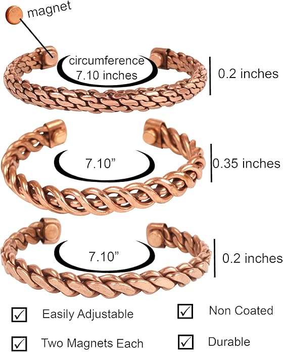 Touchstone copper bracelets | gift for men women |adjustable 100% pure solid real magnetic jewelry | handmade bracelet set combo | rope braided tibetan bangles.