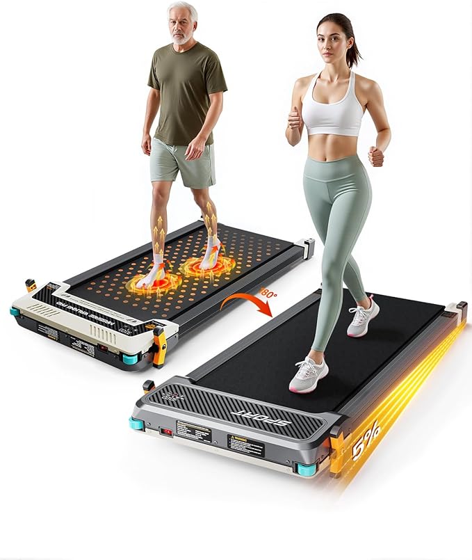 FUNRAY Walking Pad with Incline, Under Desk Treadmill with 2 Control Options, Ultra Slim Design and Double Shock Absorption, LED Display, Powerful and Quiet Treadmill for Walking/Jogging