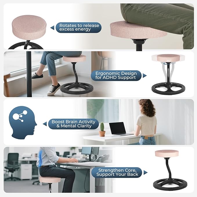 ADHD Chair for Kids, Yoga Chairs for Adults, Wobble Stool Active Flexible Seating Desk Chair with Non-Slip Base and Washable Seat Cover for Stability, Balance, Yoga, Office, School, Classroom
