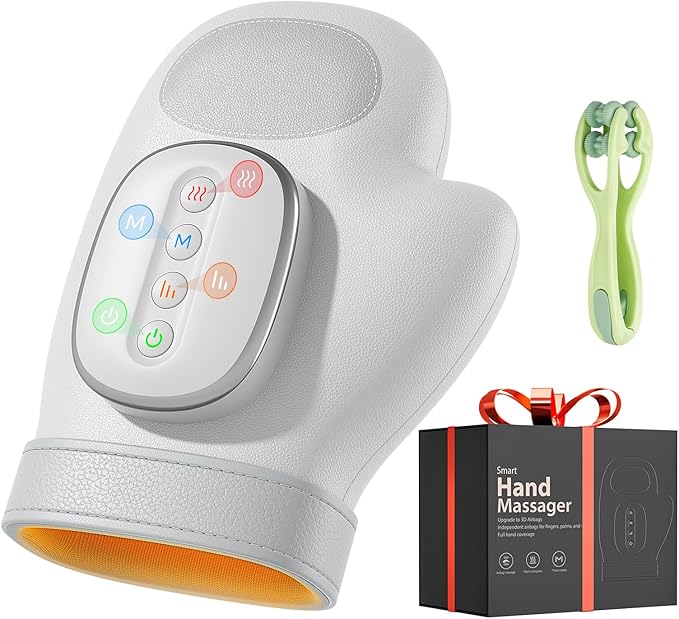 WUX Hand Massager with Heat Compression Relief, 3 Massage 4 Temperatures 5 Compression Models Therapy Glove, Arthritis & Wrist Carpal Tunnel Muscles Pressure Point Therapy, Ideal Gifts for Women/Men