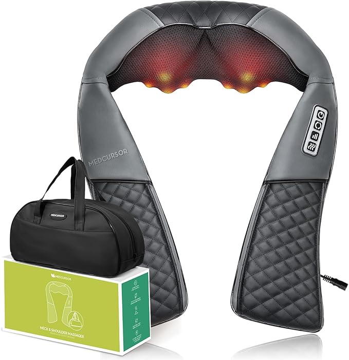 Medcursor Neck Massager - Portable Electric Shiatsu Back Massage Device with Heat, Deep Tissue 3D Kneading Pillow for Muscle Pain Relief, Valentines Day Gifts - Includes Carry Bag (No Battery)