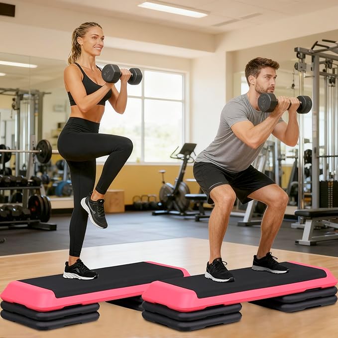 ZENY 43'' Exercise Aerobic Step Platform, Adjustable Fitness Stepper with 4 Stackable Risers, Aerobics Stepper Workout Stepper for Home Gym Cardio Strength & Training