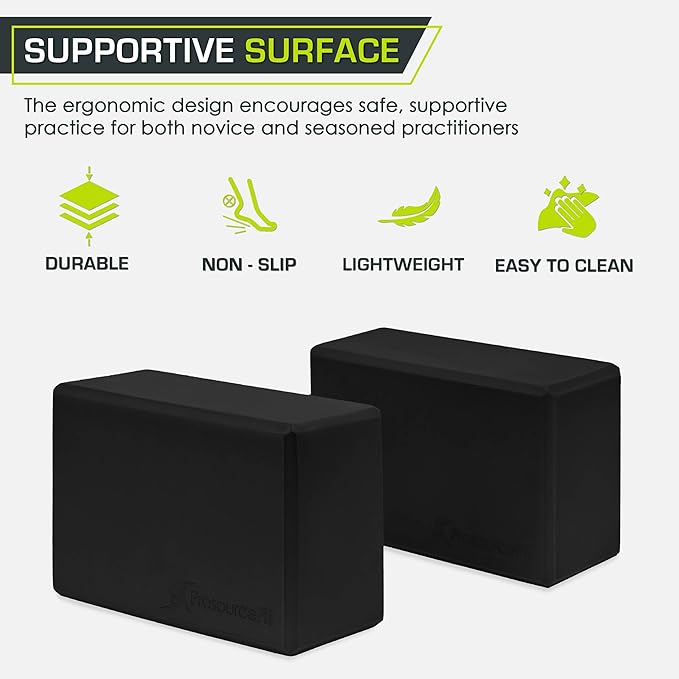 ProsourceFit Foam Yoga Blocks, High Density EVA Yoga Bricks 4”x 6” x 9” (Set of 2)