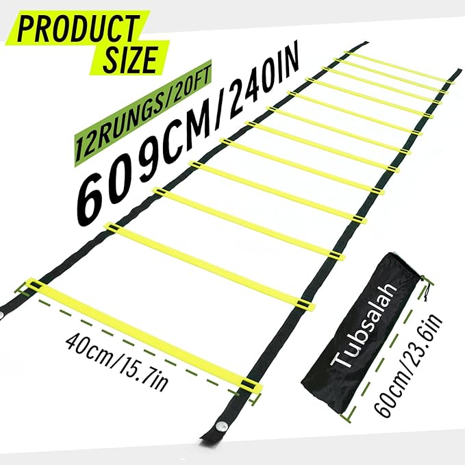20ft Adjustable Agility Ladder with Carry Bag – Football Training Equipment & Speed Ladder for Soccer, Basketball – Agility Training Equipment for Footwork Drills （2Pack）