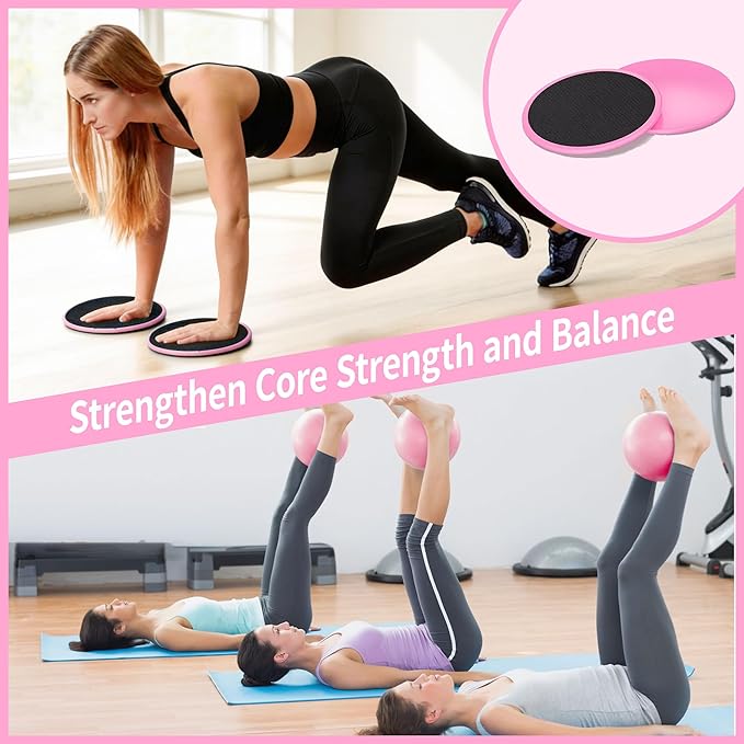 Pilates Essentials Kit for Home Women, Pilates Equipment for Workouts, 6 Fabric Resistance Bands, 12 Inch Magic Circle Yoga Ring, Mini Exercise Ball, Great Exercise Accessories
