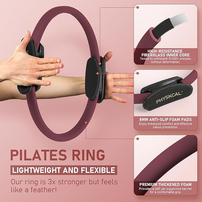 Pilates Kit, 15-Inch Pilates Ring with 1x Core Ball, 3X Resistant Loops and 2X Flex Bands, Home Pilates Equipment Set and Mat Pilates Essential Kit