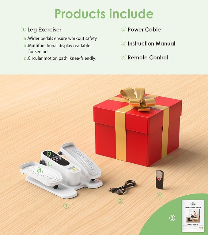 Under Desk Elliptical Machine, Electric Seated Leg Exerciser for Seniors, Adjustable Speed & Low-Impact Design, Quiet Portable Trainer with Remote Control for Home Office