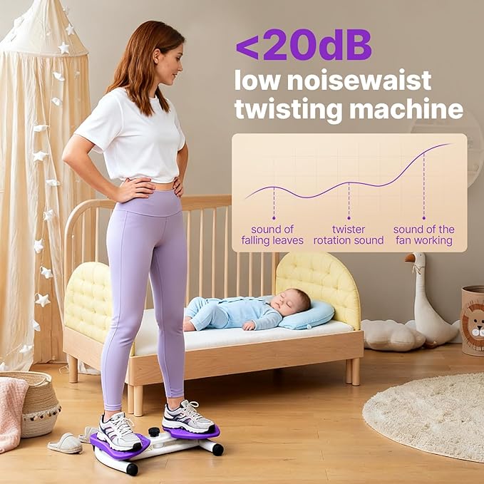 Waist Twister Machine with 300 lbs Weight Capacity, Abs Workout for Slim Waist and Core Ab Exercise, Noiseless Home Gym Exercise Equipment for Women Men, Pink and Purple
