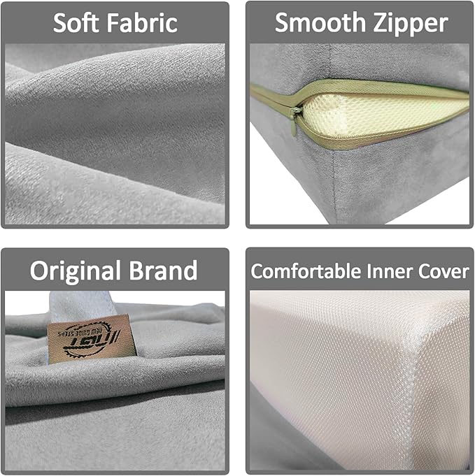 NGT new guide steps Yoga Bolster Pillow for Meditation and Support - 20"*12"*6" Rectangular Yoga Cushion Foam Wedges Washable Suede Pillowcase for Men and Women with Carry Handles. (Grey)
