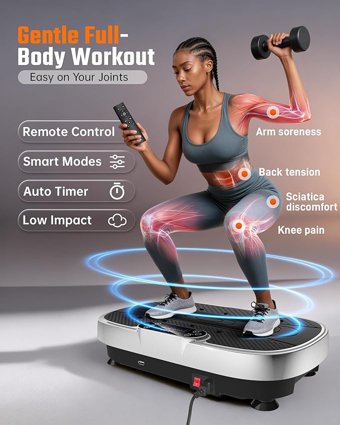 Vibration Plate Exercise Platform with Loop Bands + Renoj FlexSlide 32oz Insulated Stainless Steel Tumbler (White) – Full Body Workout & Recovery Set