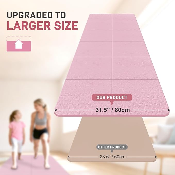 Foldable Yoga Mat for Travel 72"x 32"x 0.32"Inch, 8mm Thick Folding Exercise Mat, Outdoor Non-slip Pilates Mat for Women & Men, Wide Yoga Mat Packable for Workout and Fitness
