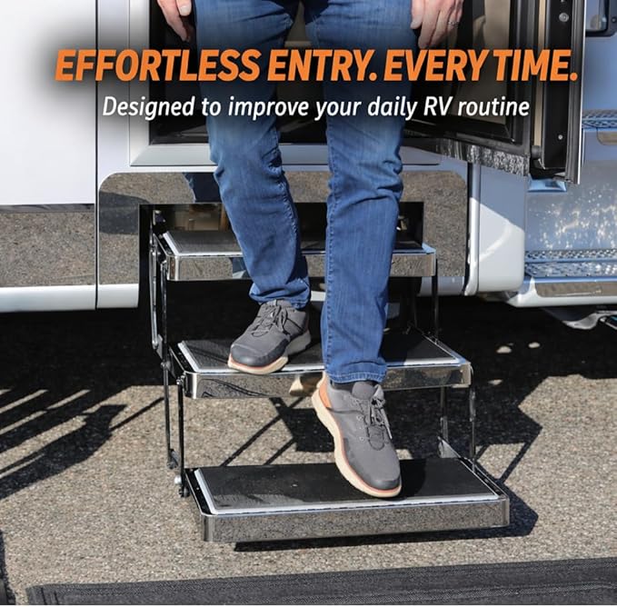 24" x 8.5" Non‑Slip SeaDek RV Step Treads – 6mm HD Material Embossed SeaDek EVA Foam, All Weather Resistant RV Stair Mats & Step Covers, Outdoor RV Accessory - All Black