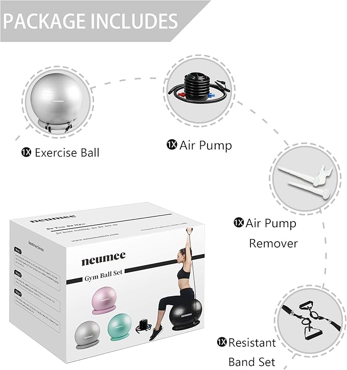 Yoga Ball Chair with 65cm Exercise Ball & 2 Resistance Bands, Stability Base for Home Office, Yoga, Pilates & Fitness, Balance Ball for Posture, Core Strength & Low Impact Workouts