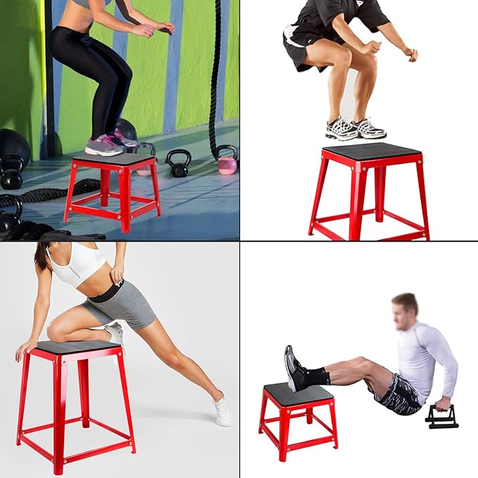 Metal Plyometric Jumping Box, 12/18/24 Inch Anti-Slip Workout Step Up Box for Home Gym