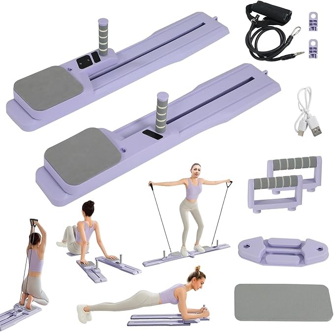 Pilates Reformer Board Detachable Pilates Reformer Machine with Resistance Bands Portable Pilates Slider Board with Timer Multifunctional Home Fitness Pilates Equipment for Full Body Workout