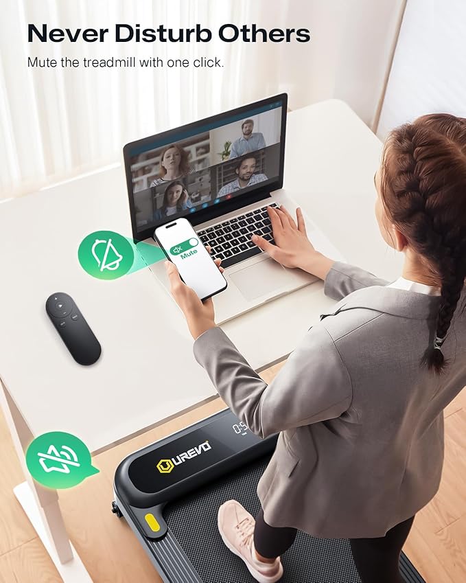 Smart Treadmill with 9% Auto Incline, Hiking and Running Walking Pad Treadmills for Home Office, Treadmill with UREVO APP, AI Powered Music Course, HIIT Programs Synced to Scenic Route, One-Click Mute