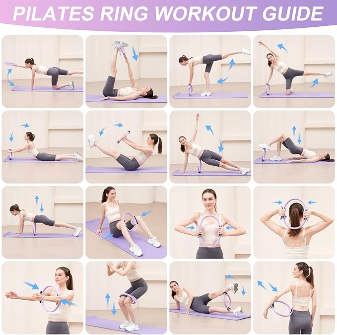 Pilates Ring Fitness Circles Set, High Resistance Yoga Ring Pilates Equipment Set for Women Includes Pilates Ring, 9 Inch Small Exercise Ball, 5 Resistance Bands at Home Pilates Workout Set