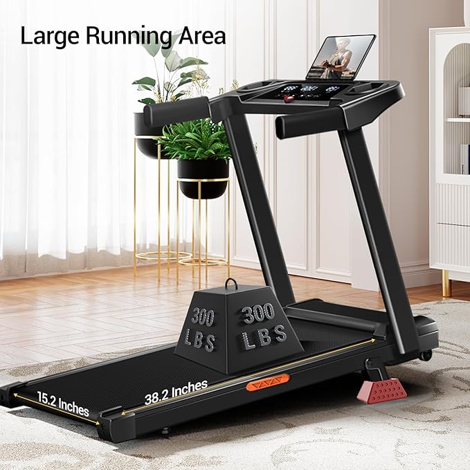 16% Incline Treadmill with Handle, 3-in-1 Portable Treadmills for Home and Office, Foldable Treadmills with 300 Lbs Weight Capacity, 3.0HP Quiet Walking Pad Treadmill, Three Screen