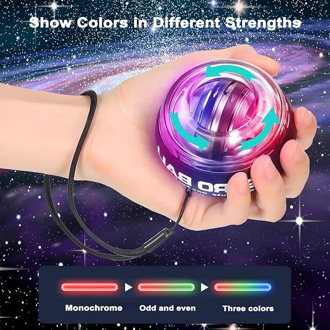 Torque-Ball Hand Exerciser, Wrist Power Gyro Ball, Curaball Hand Exerciser, Grip Strength Trainer, Hand Strengthening Devices, Wrist Strengthener, Finger Exerciser, Auto-Start Colorful Lighting