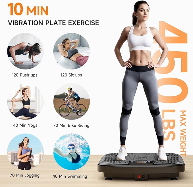 Vibration Plate Exercise Machine 450 Lbs Capacity,Vibrating Plate for Lymphatic Drainage,Power Shake Plate 199 Speeds for Weight Loss,Full Body Vibration Platform Machines for Women Men