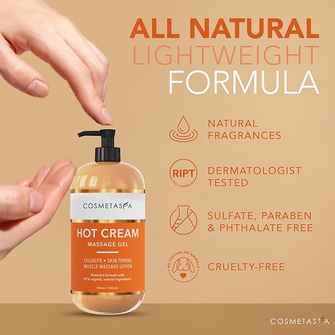 Cosmetasa Hot Cream for Belly - 87% Organic Cellulite Cream - Natural Sweat Cream Massage Gel - for Stomach, Abdomen, Sore Joints, Muscles, Workout (16.9 oz)