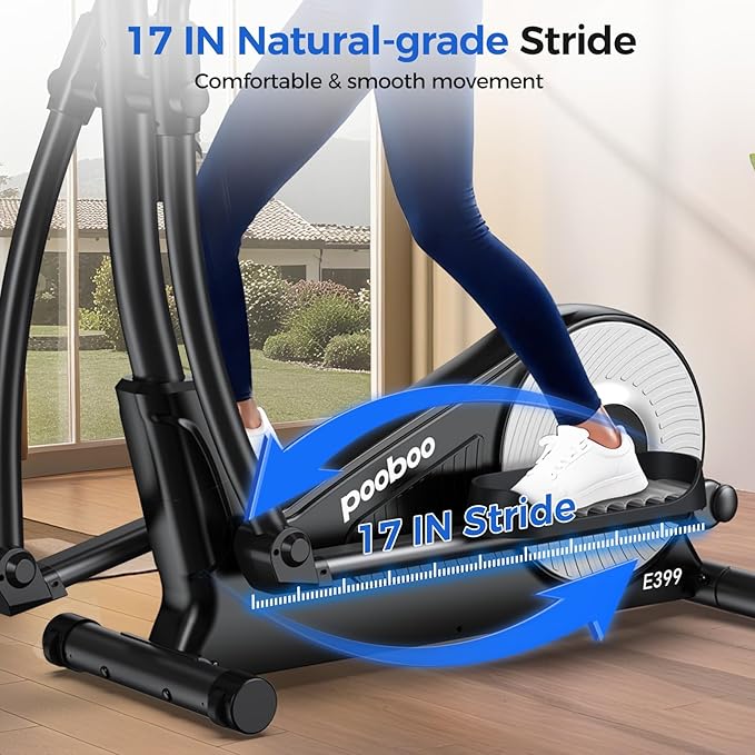 pooboo Elliptical Machine, Elliptical Exercise Machine with 16-Level Resistance&Quiet Magnetic Driving System, Elliptical Machine for Home with LCD Monitor,15.5-17IN Stride, 350LBS Weight Capacity