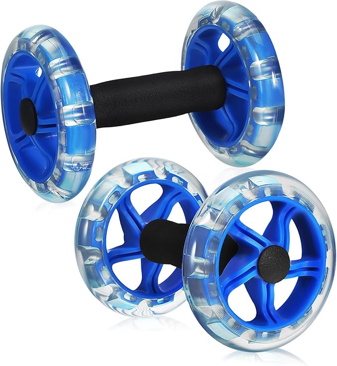 Dual Wheel Ab Roller Fitness Exercise Device for Core Strengthening and Tummy Shaping, Blue, Portable Abdominal Workout Equipment for Home Gym and Weight Loss