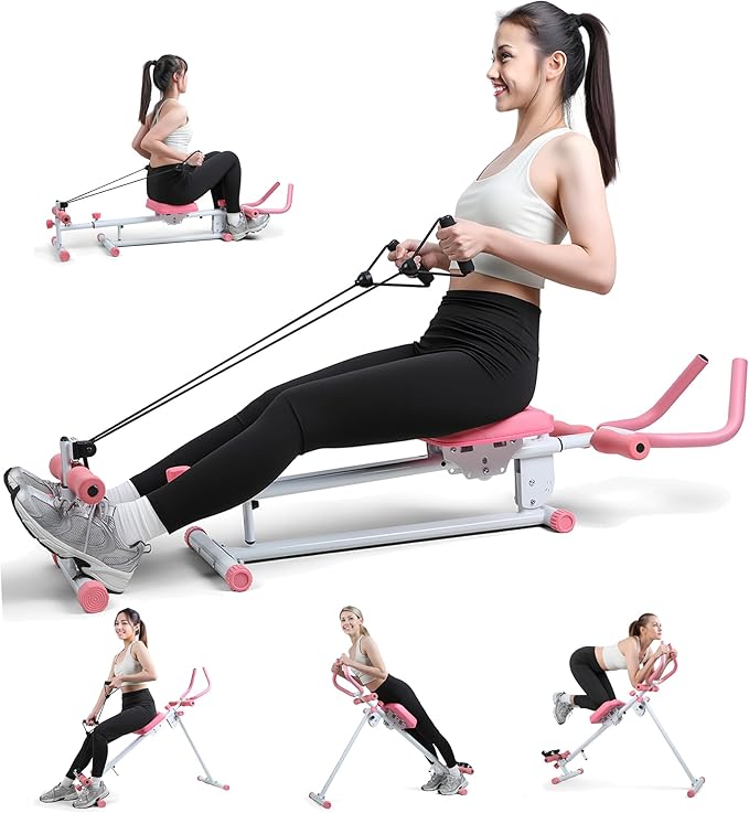 4-in-1 Foldable Ab Machine, 5-Level Adjustable Ab Glider Machines with LCD Display, Abdominal Trainer for Stomach Workout, Ab Workout Equipment for Home Gym, Full Body Fitness