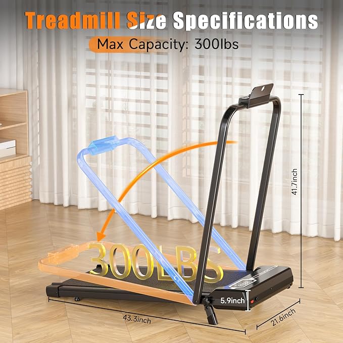Incline Walking Pad with Handle Bar, Foldable Portable Under Desk Treadmill for Home Office, Ultra Quiet <45dB, Safety Lock, 300+ LB Capacity