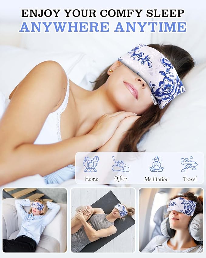 Lavender Eye Pillow for Relaxation, Yoga, Sleep – Weighted Eye Mask for Headache, Sinus, Aromatherapy Moist Heat Compress, Meditation Accessory, Relaxation Gift for Women (Silver)