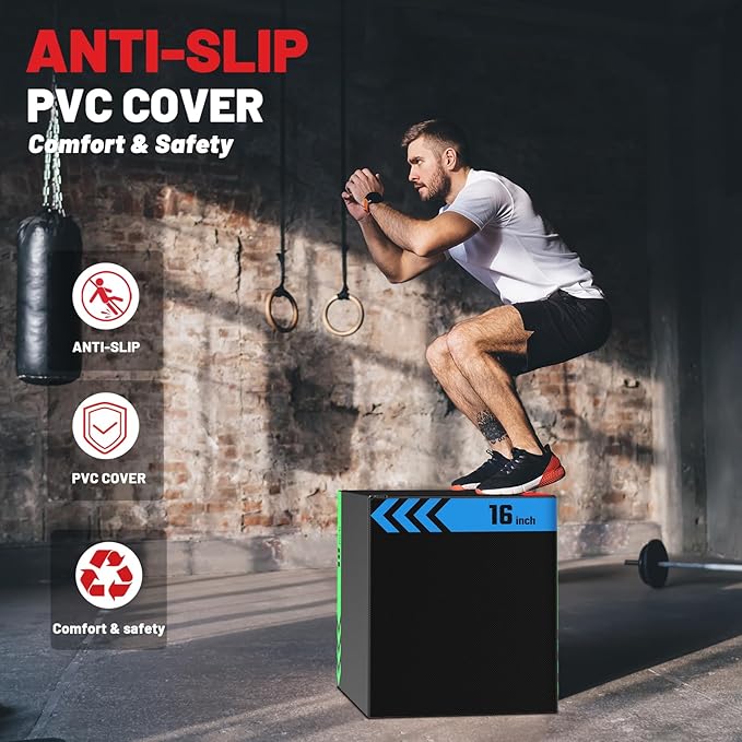 papababe 3-in-1 Plyometric Jump Box Workout Equipment, Box Jumps for Home Gym, Trainer with Anti Slip Surface and High Density Foam, Box Height: 20", 24", 30"