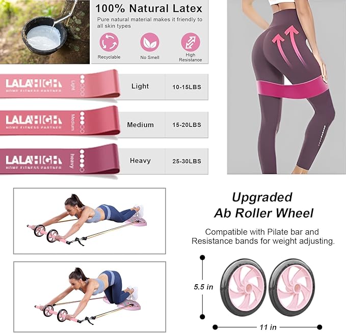 LALAHIGH Home Workout Equipment for Women, Multifunction Push Up Board, Portable Home Gym System with Resistance Bands,Ab Roller Wheel, and 20 Gym Accessories, Professional Strength Training Exercise