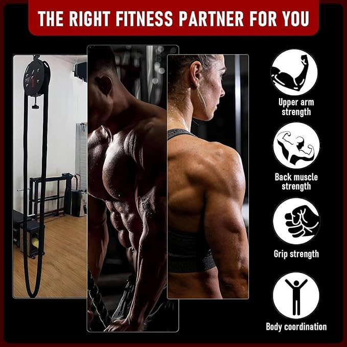 Suspension Endless Rope Pulley System, Endless Rope Trainer, Portable Cable Pulley Machine with Adjustable Resistance, Suspended Rope Climbing Machine for Athletes, Hiit & Functional Workouts Black