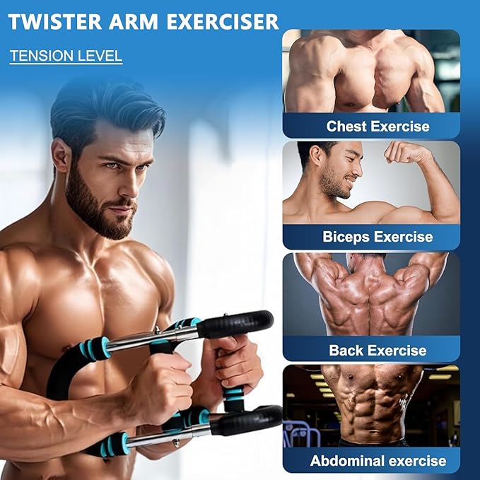 Twister Arm Trainer, 60-100lb Adjustable Power Spring Workout Bar, Arm Trainer for Men/Women, Portable Detachable Design for Home Gym, Arm Chest and Shoulder