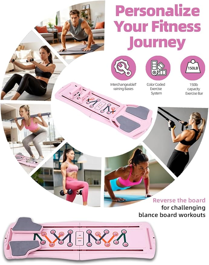 Pilates Board,Multi-Purpose 15 in 1 Foldable Pilates Reformer Board for Women Home Workout, Pilates Reformer Set，Foam Pad and Handle for Full Body Exercise