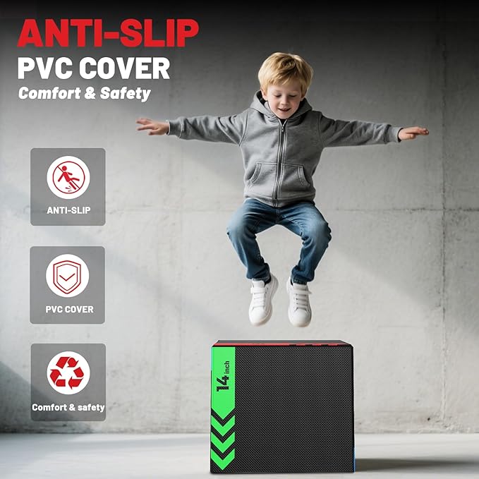 papababe 3-in-1 Plyometric Jump Box Workout Equipment, Box Jumps for Home Gym, Trainer with Anti Slip Surface and High Density Foam, Box Height: 20", 24", 30"