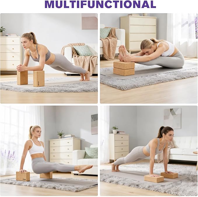 YIGUO Cork Yoga Blocks 2 Pack,Lavender Scented Yoga Blocks with Non-Slip Surface,Premium Yoga Accessories for Women & Men,9"x6"x3"