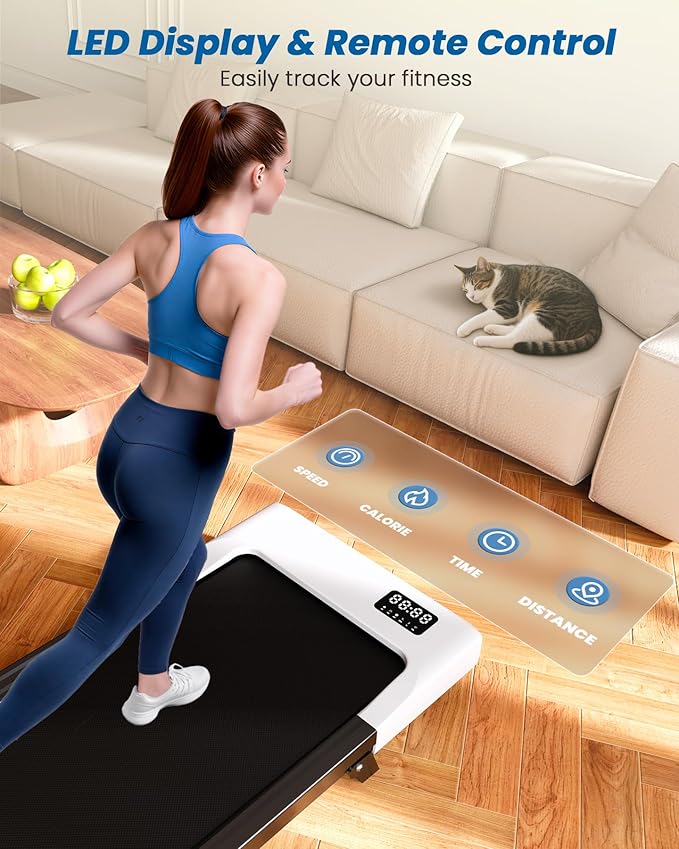DeerRun Under Desk Walking Pad Treadmill with 6% Manual Incline, 0.6-3.8 MPH Walking Speed, 2.5 HP, 300 lb Capacity, App & Remote Control, for Home Office & Small Spaces
