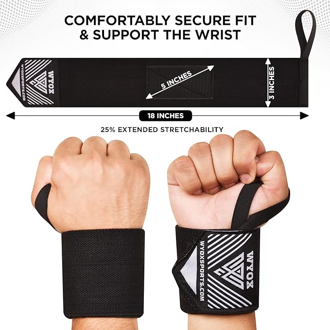 WYOX Wrist Wraps For Weight Lifting With Thumb Loop & power lifting Wrist Straps For Bench Press and Pushups Training Support and Protection Wrist Support for bodybuilding