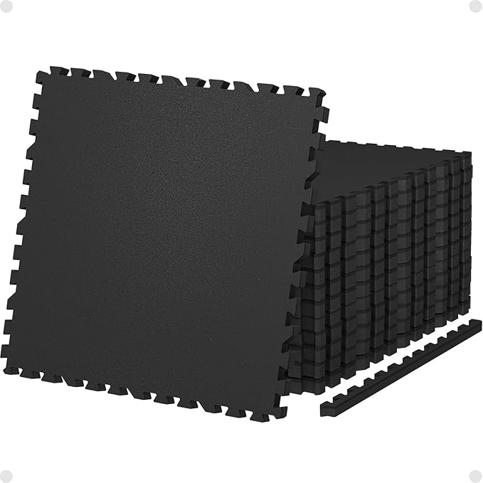 AIRHOP 0.79in Thick 24 Sq Ft Exercise Equipment Mats, 6 Tiles Upgraded Rubber Top with High Density EVA Foam, Large Interlocking Puzzle Gym Flooring for Home Gym, Heavy Weight Workout,Black