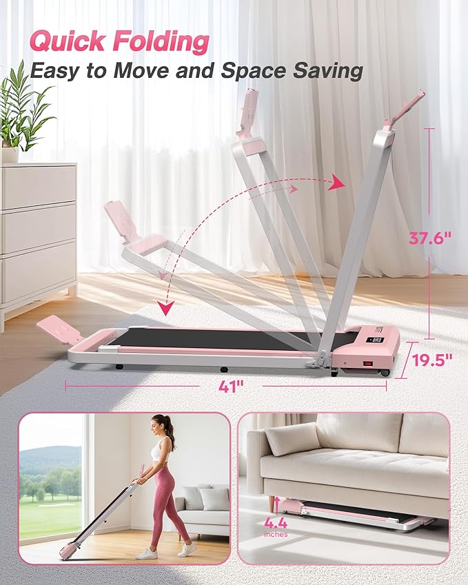 WELLFIT Foldable Treadmill with Incline, 320 LBS Capacity Walking Pad with Handle Bar, Portable Walking Pad Treadmills for Home, Under Desk Treadmill with App & Remote Control, Wide Belt, LED Display