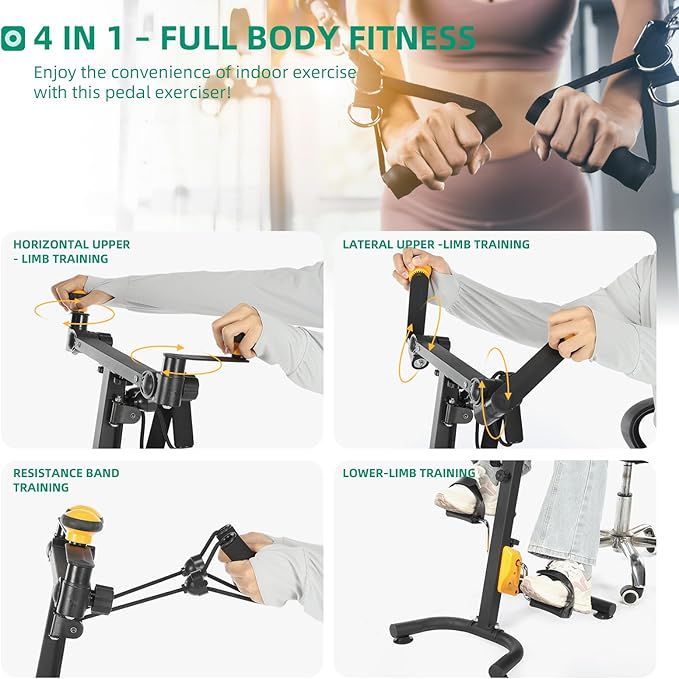 VIVIJASON Foldable Pedal Exercise Bike for Seniors, Adjustable Hand Arm Leg and Knee Exercise Peddler, Recovery Physical Therapy Home Exercise Bike, Handgrip, Resistance Band, Non-Slip Suction Cup
