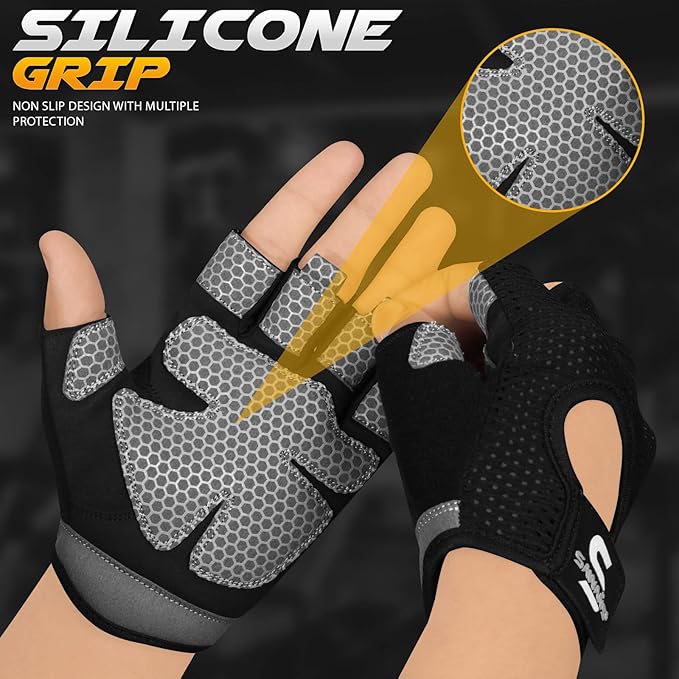SAWANS Workout Gloves for Men and Women Weight Lifting Gloves Gym Fitness Exercise Cycling Pull ups Microfiber Lightweight Breathable Non-Slip Silicone Padded Palm Grip Protection