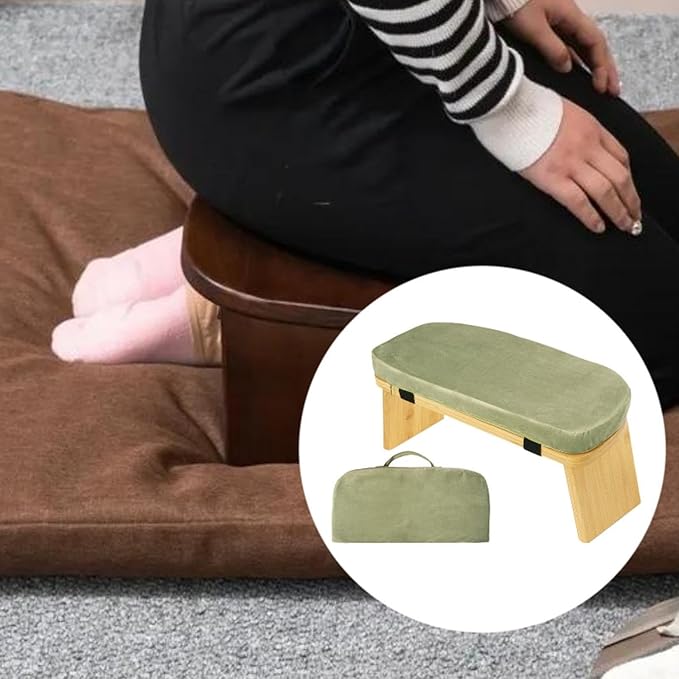 Meditation Bench with Cushion Ergonomic Anti Slip Modern Chair Kneeling Stool Comfort for Home Office Living Room, Green