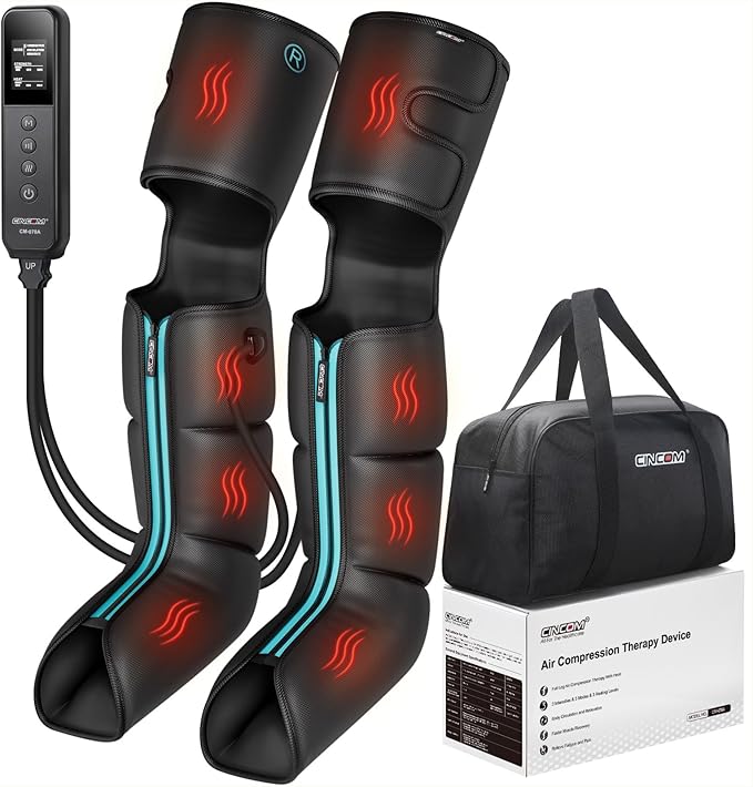 CINCOM Leg Massager with Heat and Compression, Air Compression Boots for Leg Calf & Foot Recovery, Edema Relief